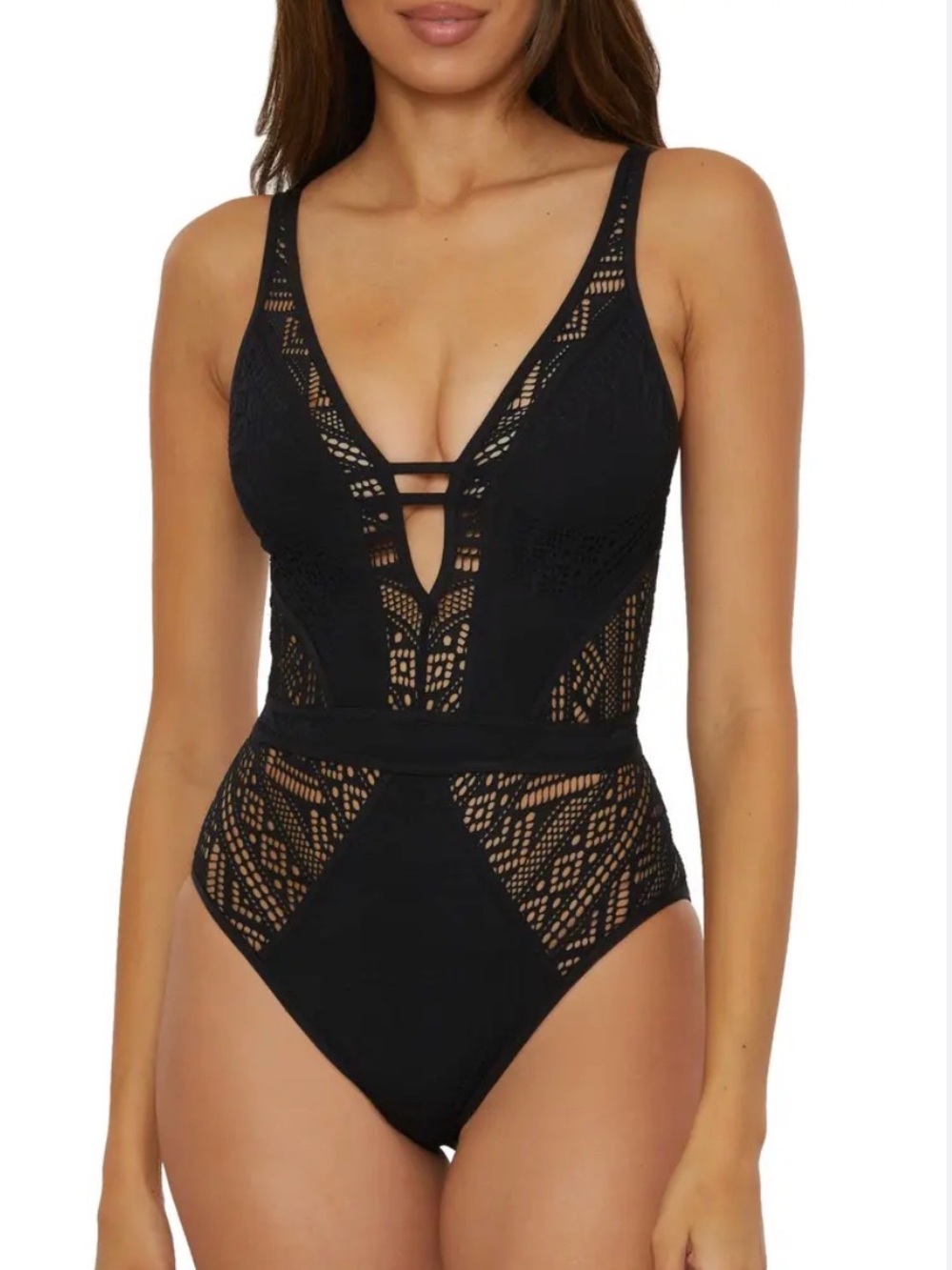 BECCA Color Play Crochet Plunge One-Piece Swimsuit